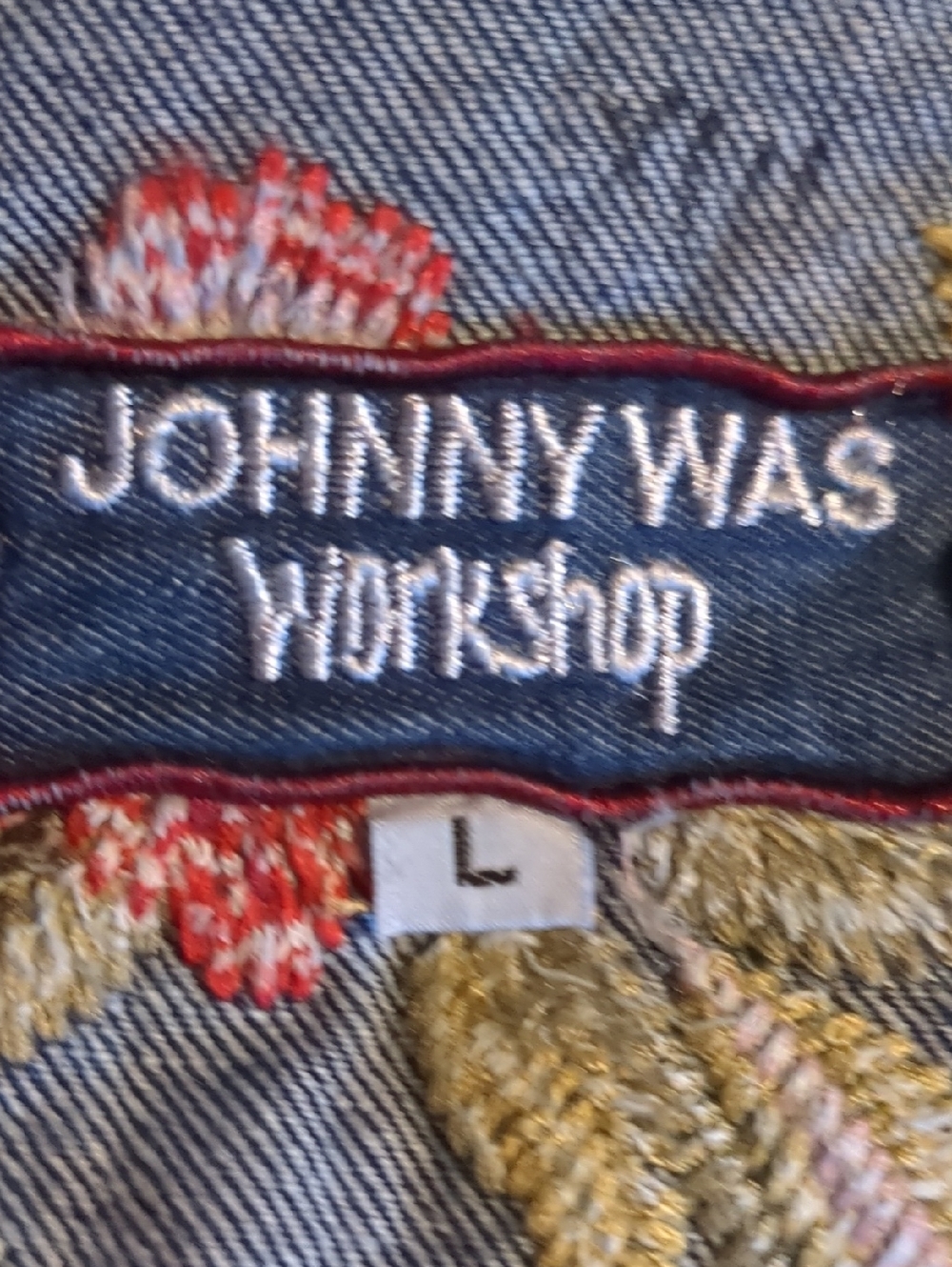 Johnny Was Workshop Desi Denim Jacket Embroidered Blue Jean Jacket Size Large - Picture 13 of 13